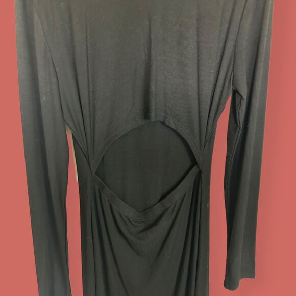 🖤 NWOT CUTOUT BLACK MIDI DRESS LONG SLEEVES FLATTERING XL - Picture 3 of 6